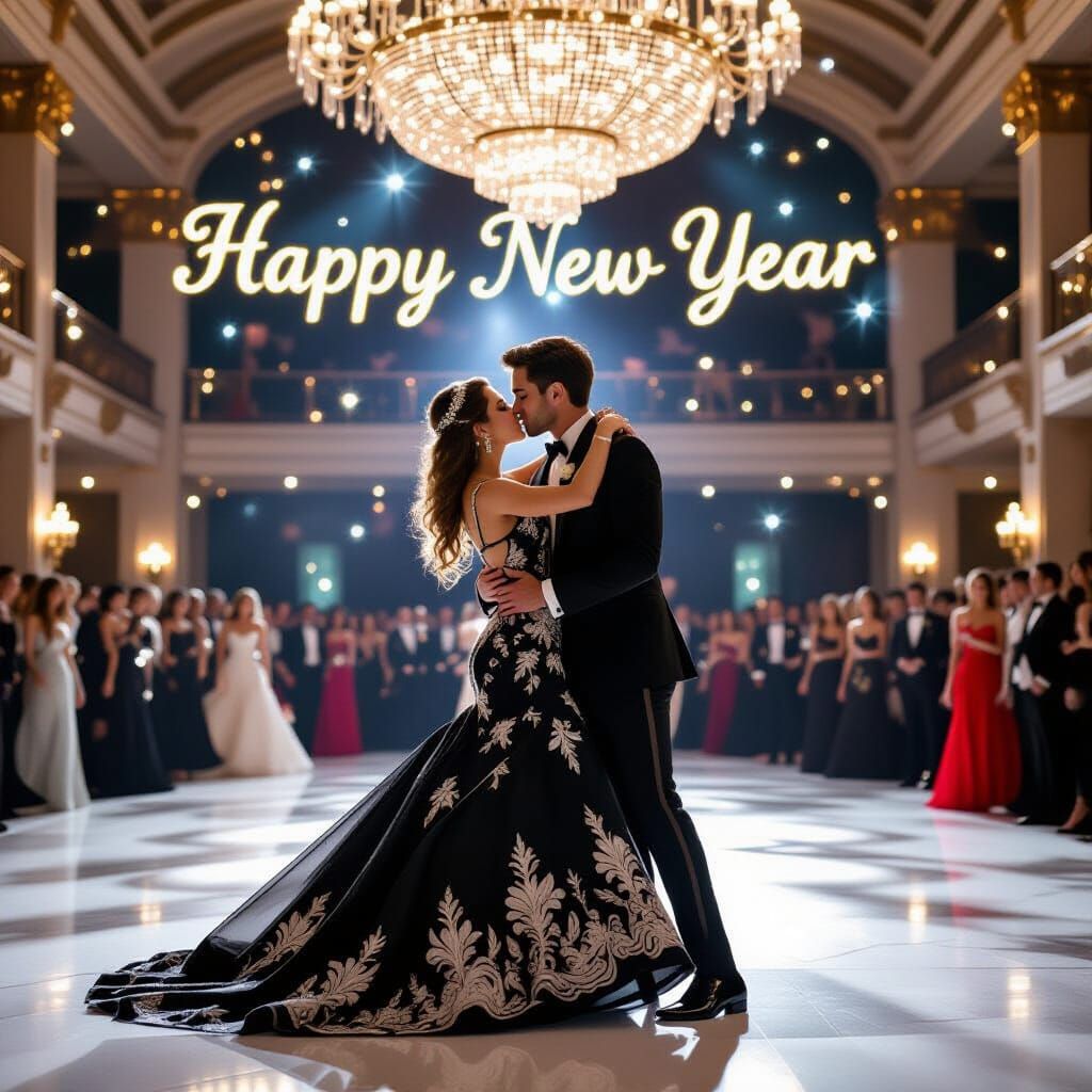Elegant New Year's Eve Dance in Mucha & Miyazaki Style