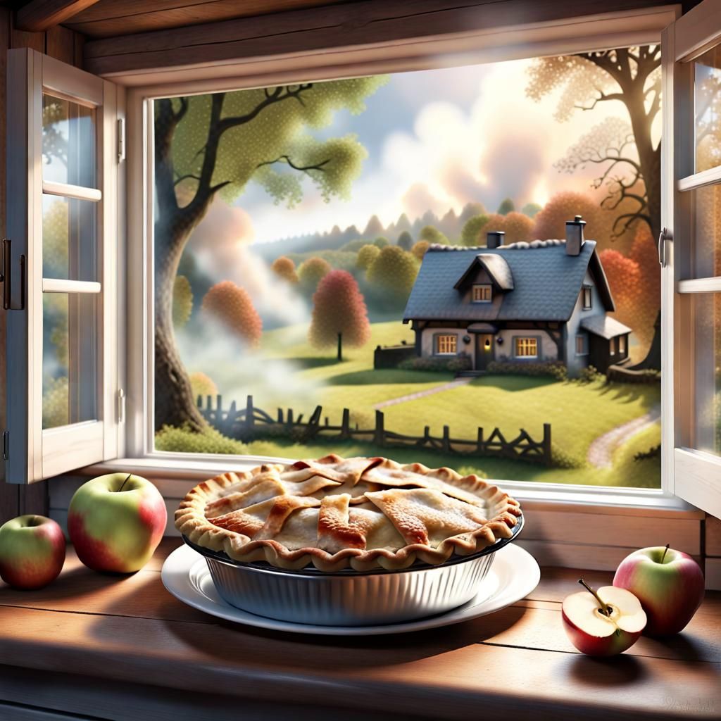 Freshly baked apple pie cooling in windowsill 🥧