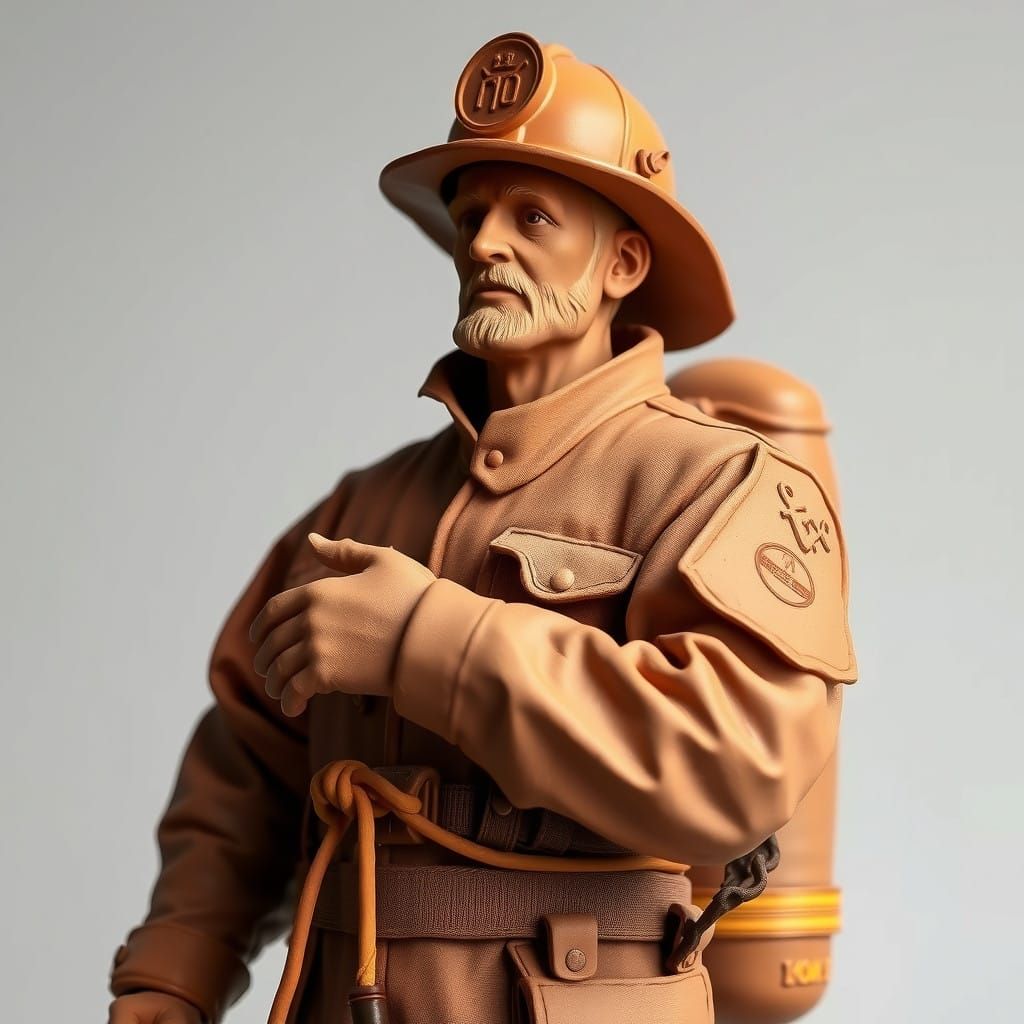 Terracotta Clay Firefighter in Earthy Brown Hues