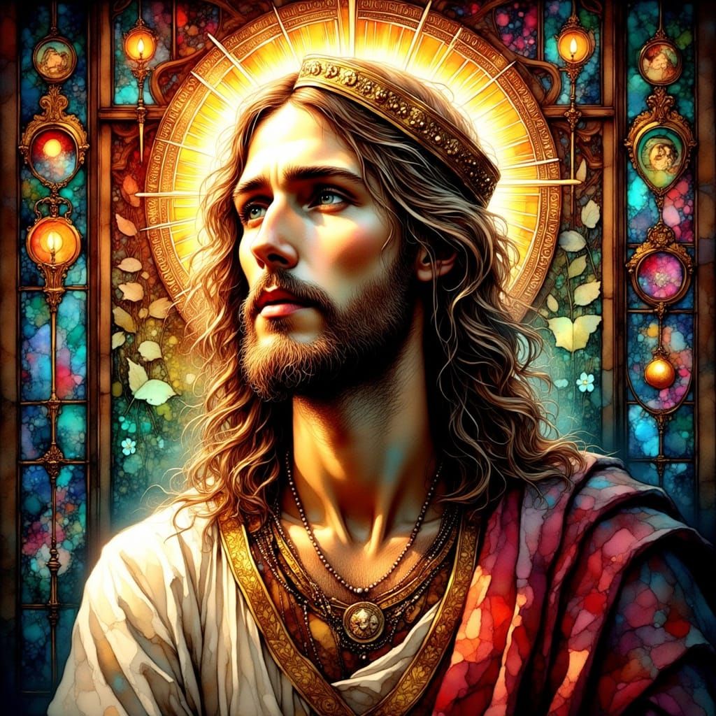 Majestic Jesus Christ in Stained Glass Art