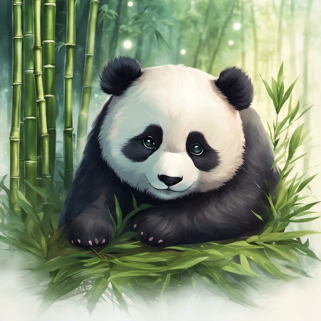 Cute Panda Sleeping in Bamboo Forest: Anime Style