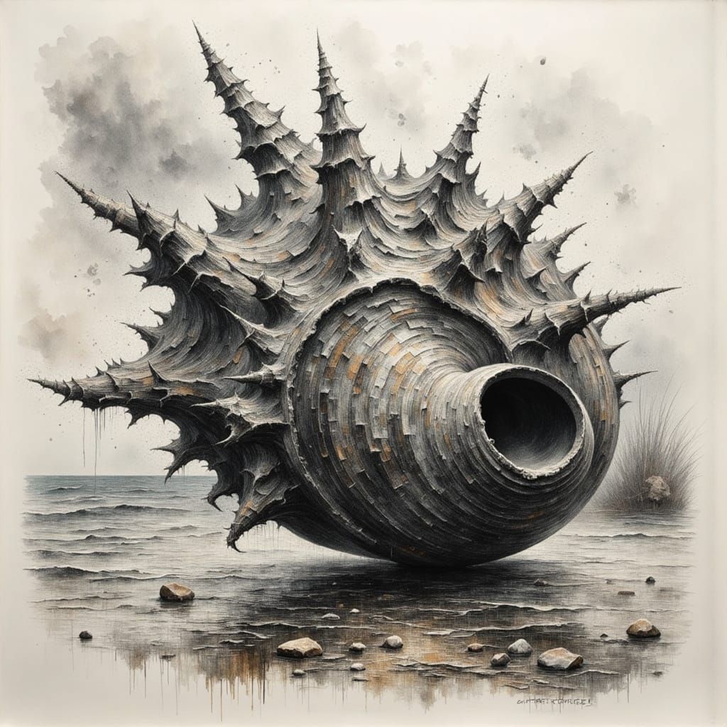 Charcoal Hyperdetailed Conch Shell Art