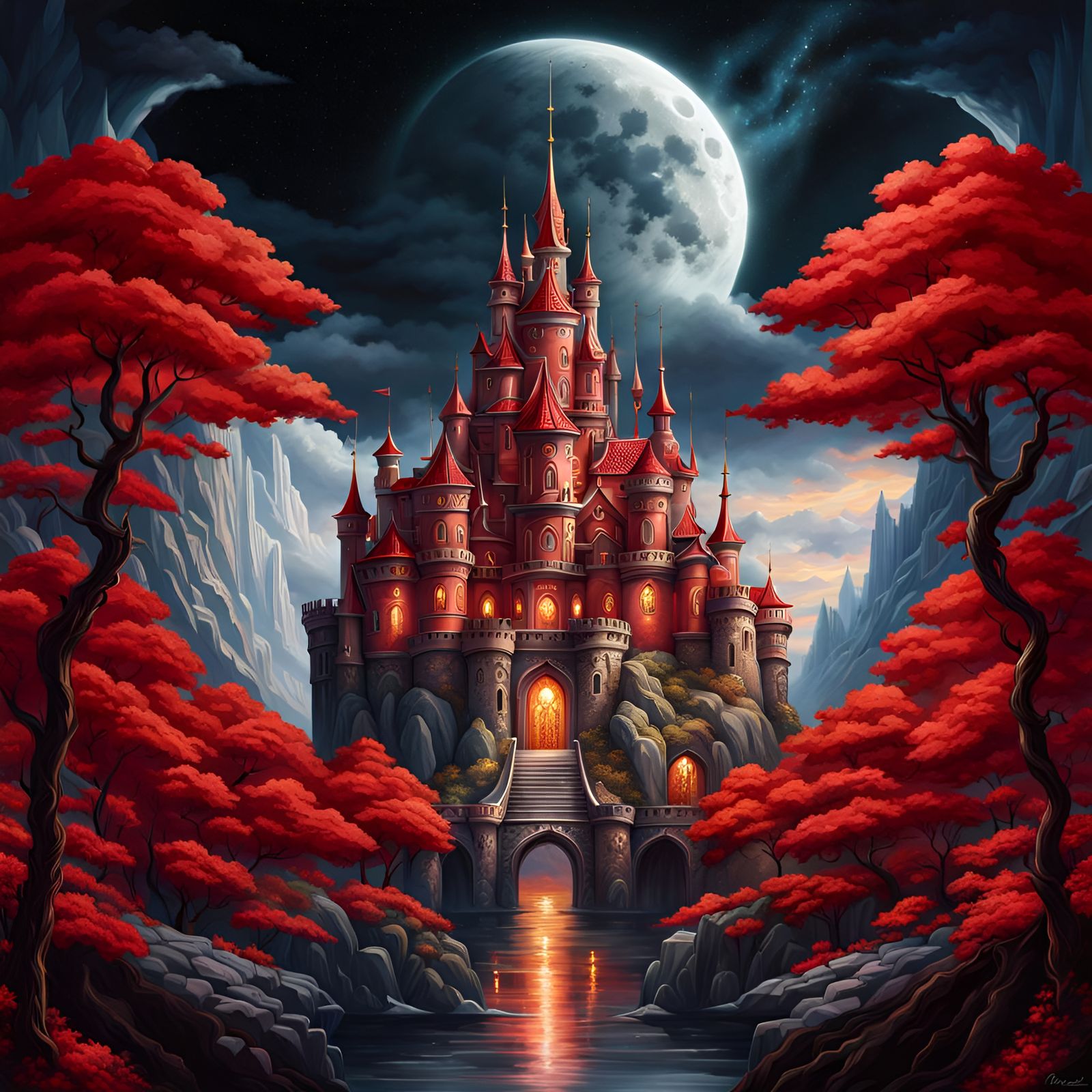 Fairytale Castle Floating in Starry Night Sky