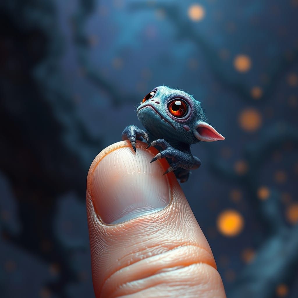 Whimsical Fantasy Creature Adorns Giant Thumb