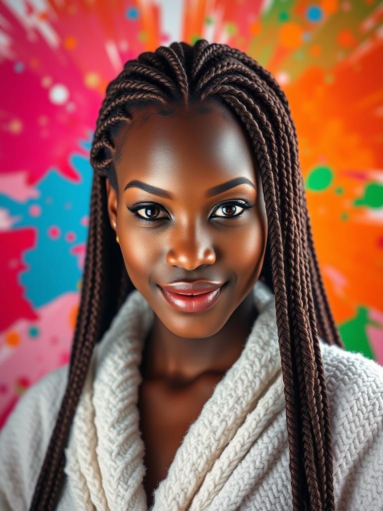 Radiant Portrait of a Woman with Braids in Splash Art Style
