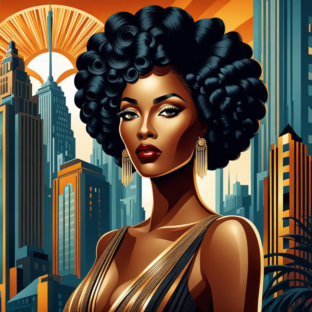 African American Woman in City: Art Deco Vorticism