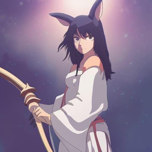 Woman with Wolf Ears in Anime Style