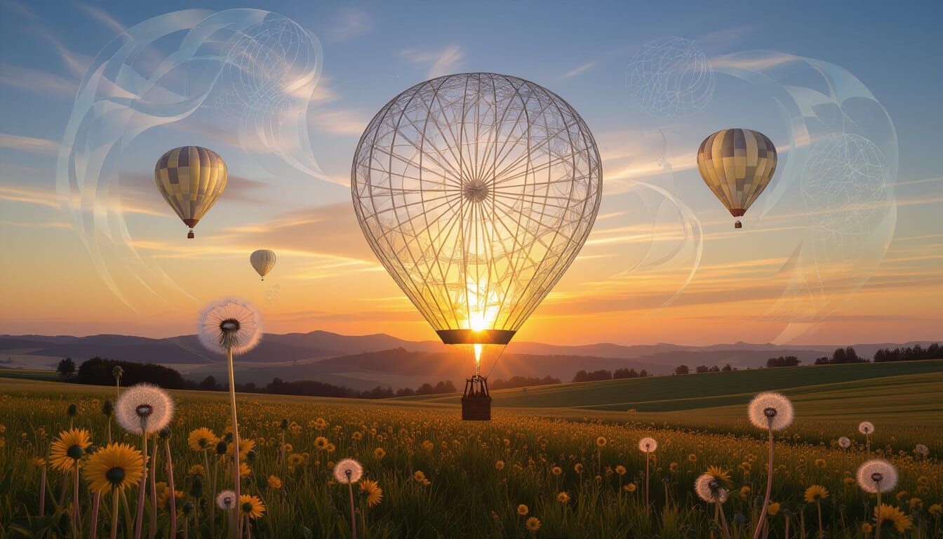 Ethereal Dandelion Hot Air Balloon at Sunset