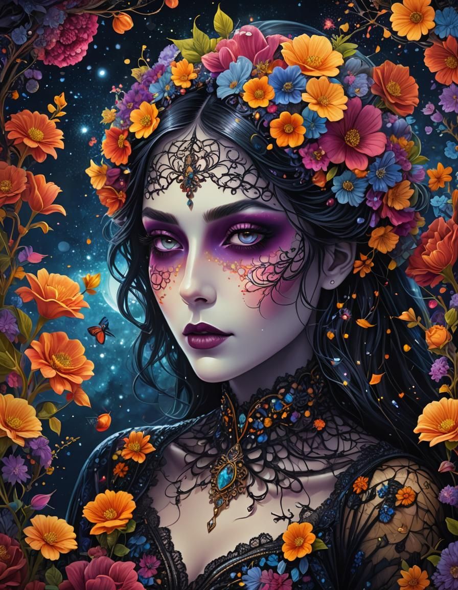 Dream Shadow Girl with Flowers, Fractal Digital Art