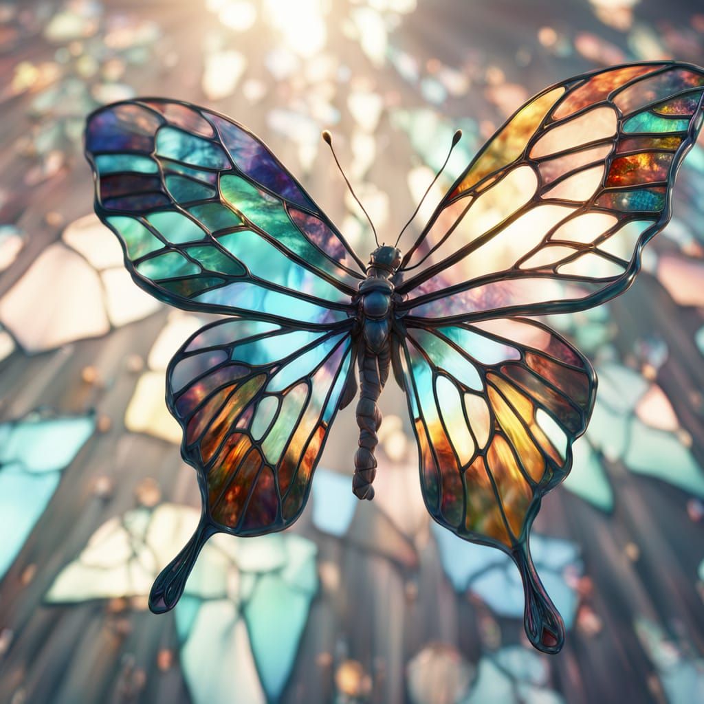 Stained Glass Butterfly in Flight: Vibrant Digital Art