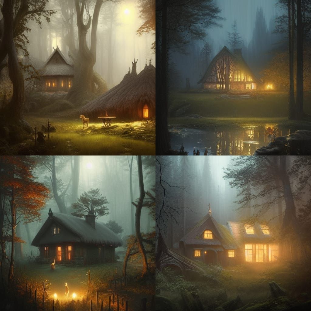 Mystical Cottage in Dark Forest Concept Art