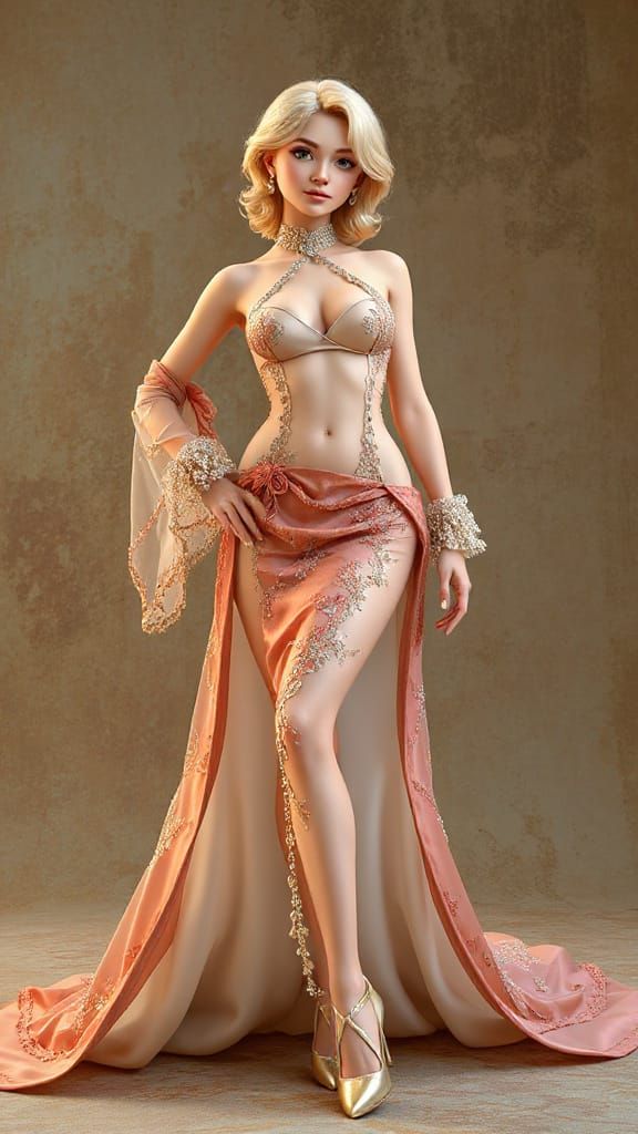 Elegant Blonde Woman in 3D Animation Style