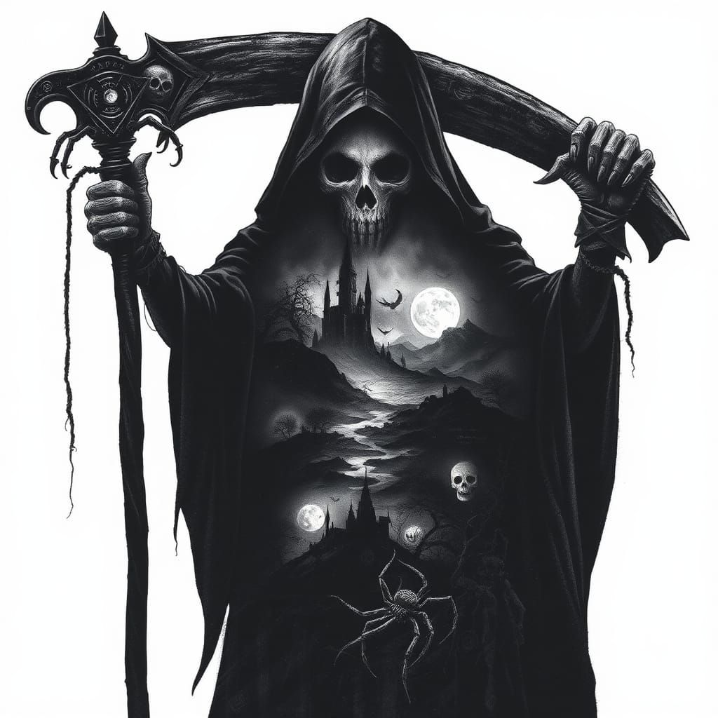 Grim Reaper Silhouette Reveals Horror Landscape