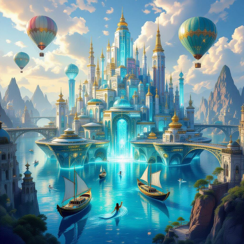 Avatar-Inspired Floating City with Mermaids and Hot Air Ball...