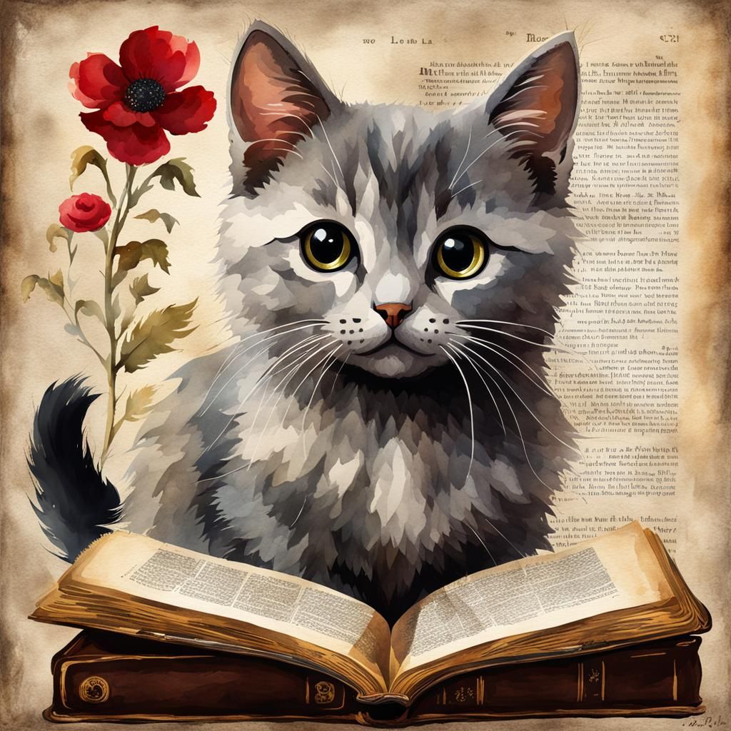 Big-Eyed Cat Poster in Watercolor Style