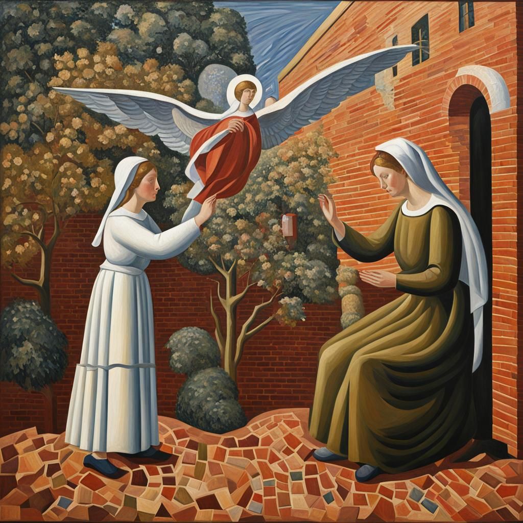 Annunciation Painting in Expressionist Style