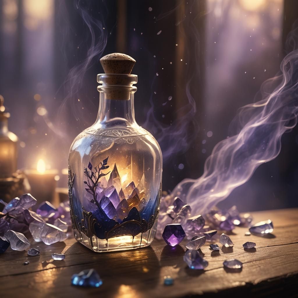 Mystical Crystal Bottle with Ethereal Glow