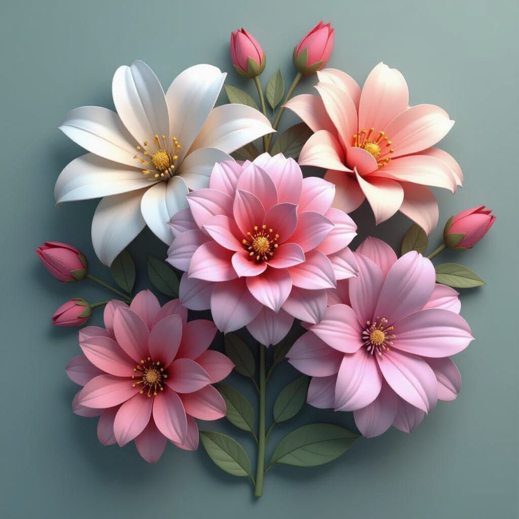Vibrant 3D Flowers in Digital Art Style