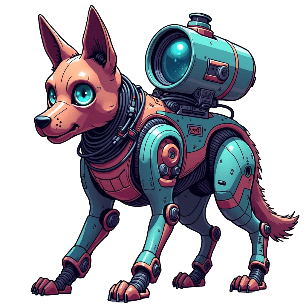 Anime-Style One-Eyed Security Robot Dog