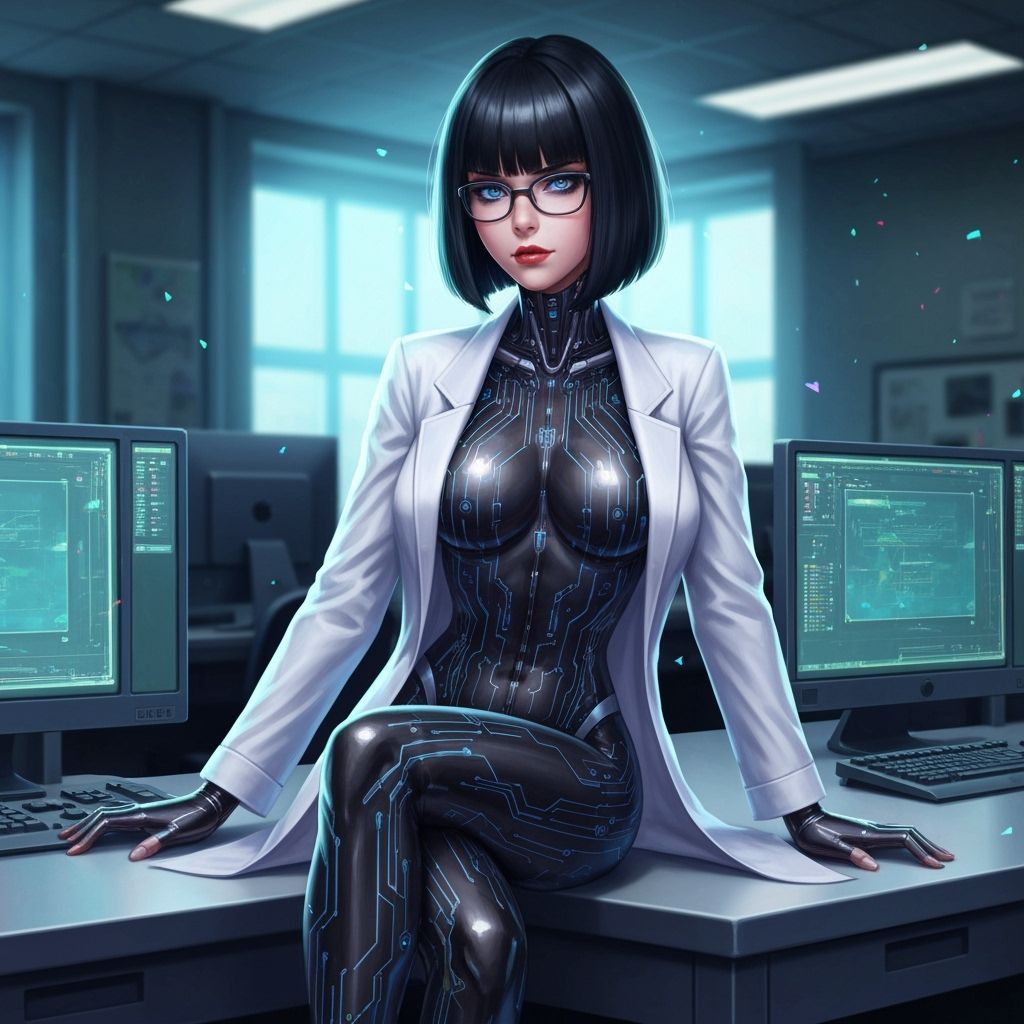 Sci-Fi Anime Woman in Lab, Futuristic Style