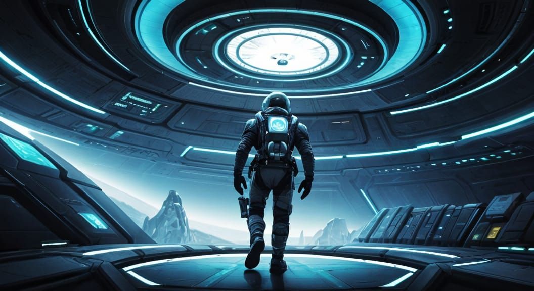 Futuristic Space Explorer with Alien Pet on Starship