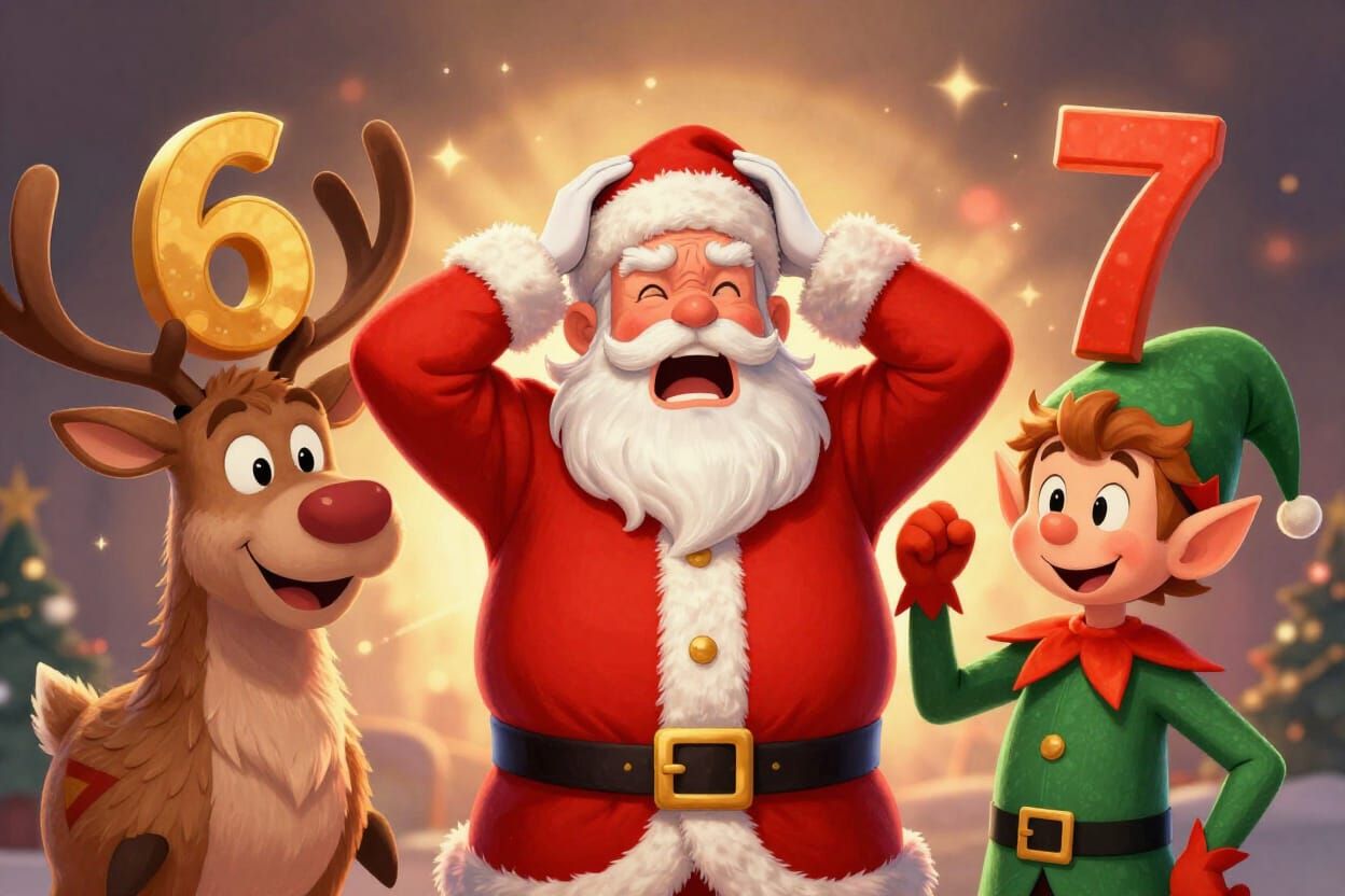 Confused Santa, Elf, and Reindeer in Whimsical Digital Art