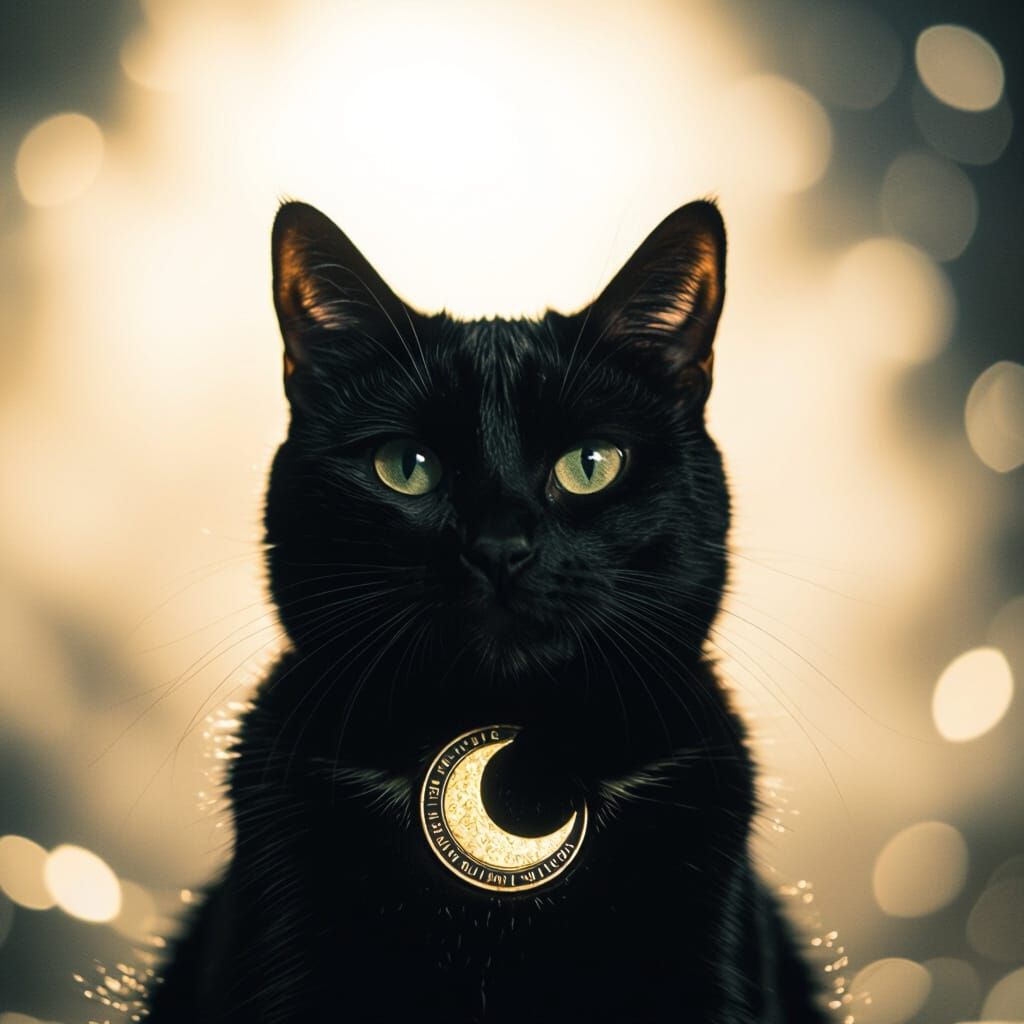 Dramatic Portrait of Black Cat with Moon in Film Noir