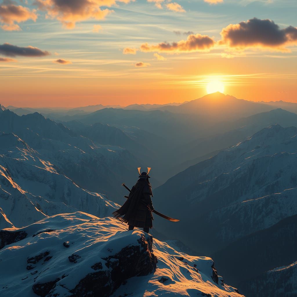 Samurai Warrior in Winter Landscape