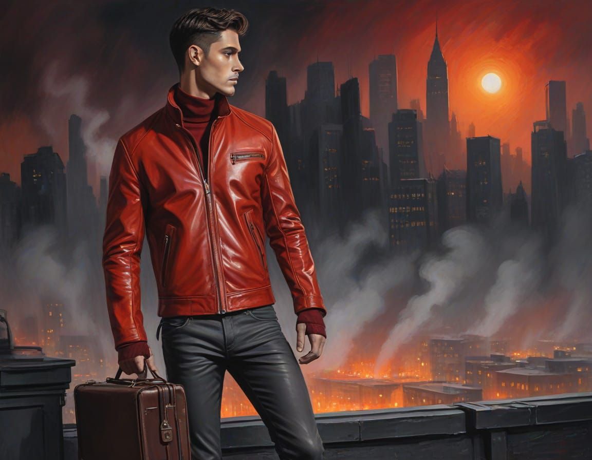 Confident Model Exudes Self-Assurance in Rich Leather Attire