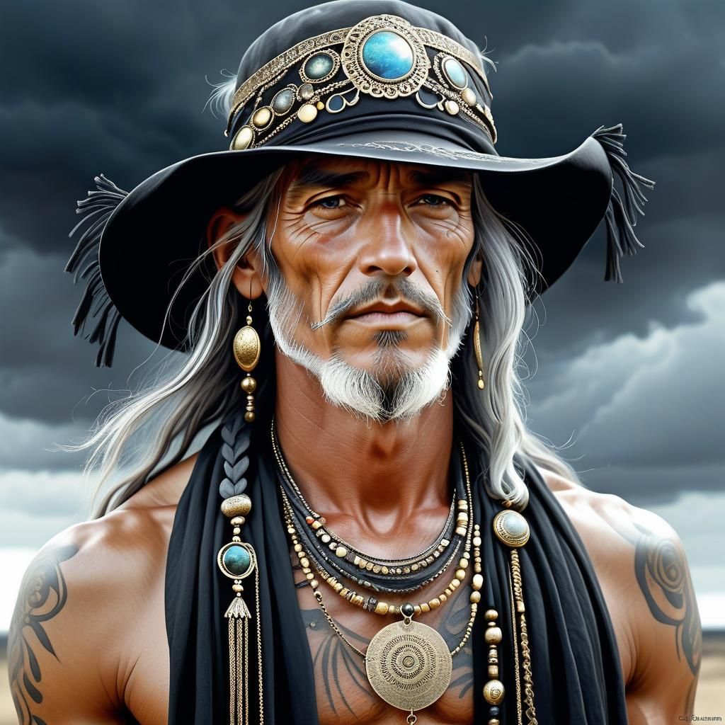 Intricately Detailed Portrait of an Old Hippie Man