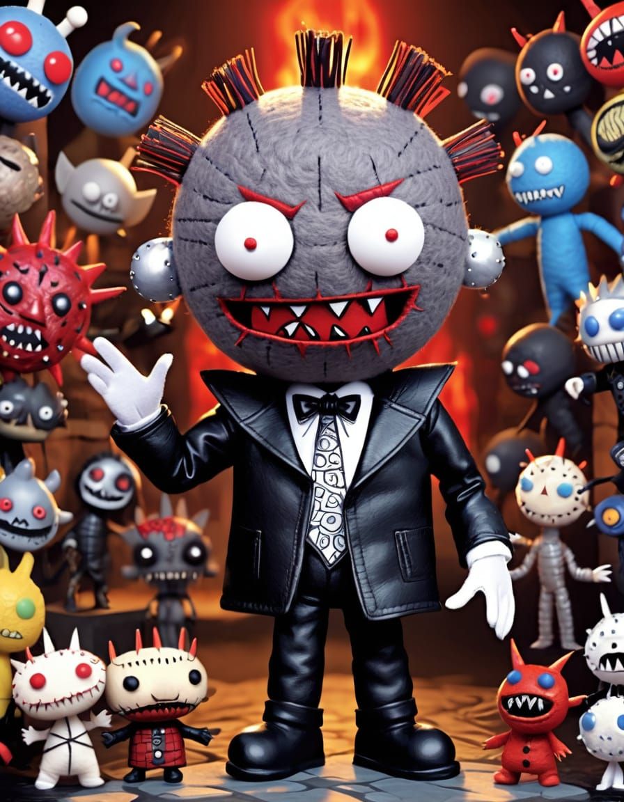 Adorable Pinhead Felt Puppet in Cenobite Costume