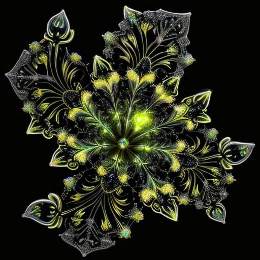 Bioluminescent Fractal Plants in a Galactic Night Sky