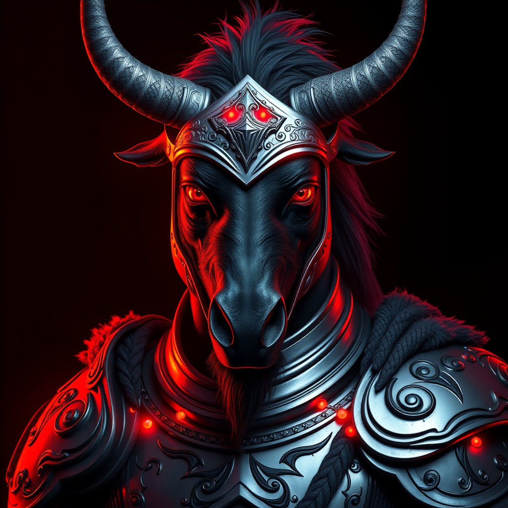 Viking-Mule Hybrid Portrait in Art Nouveau Style