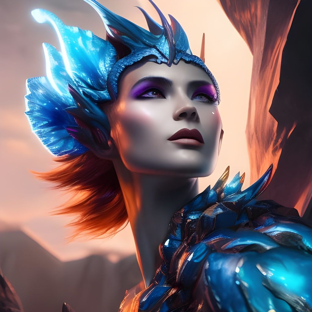 Blue Blood Diamond Dragon Girl Portrait