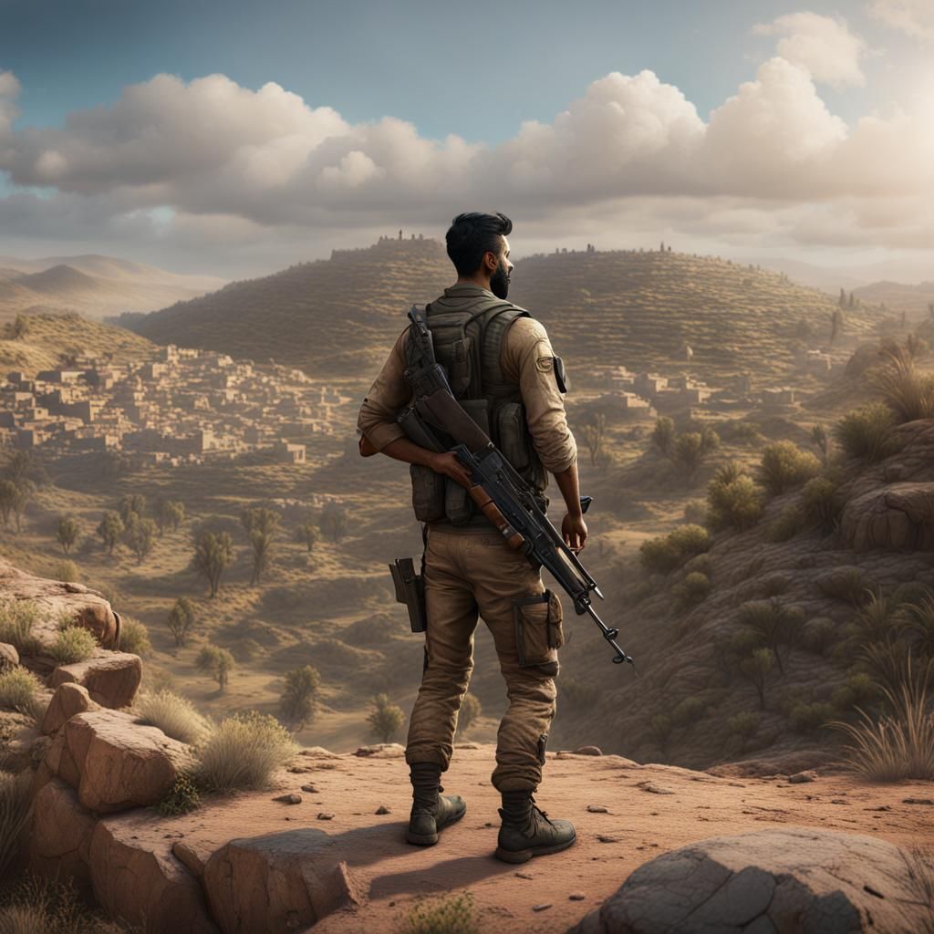 Pakistani Commando and Boy: Detailed Matte Painting