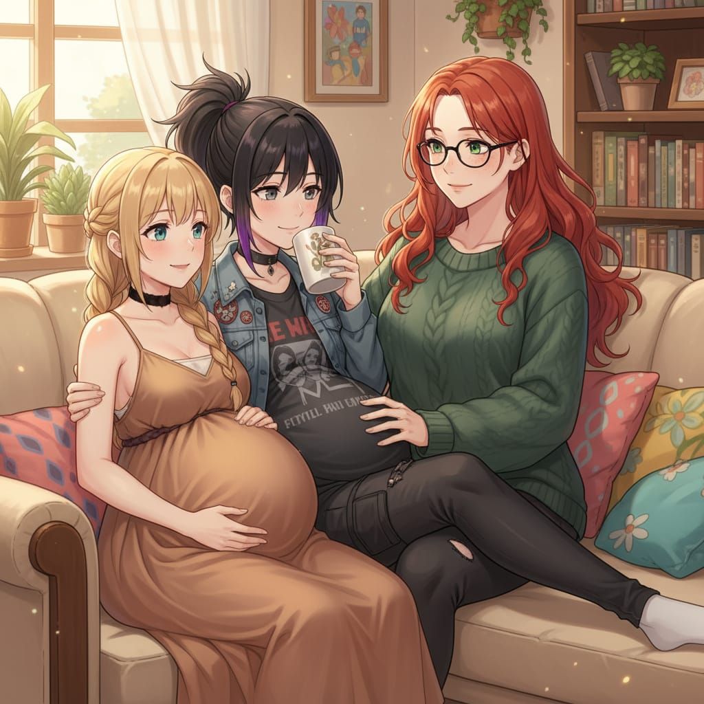 Anime Style Portrait: Woman with Red Hair Watching Pregnant ...