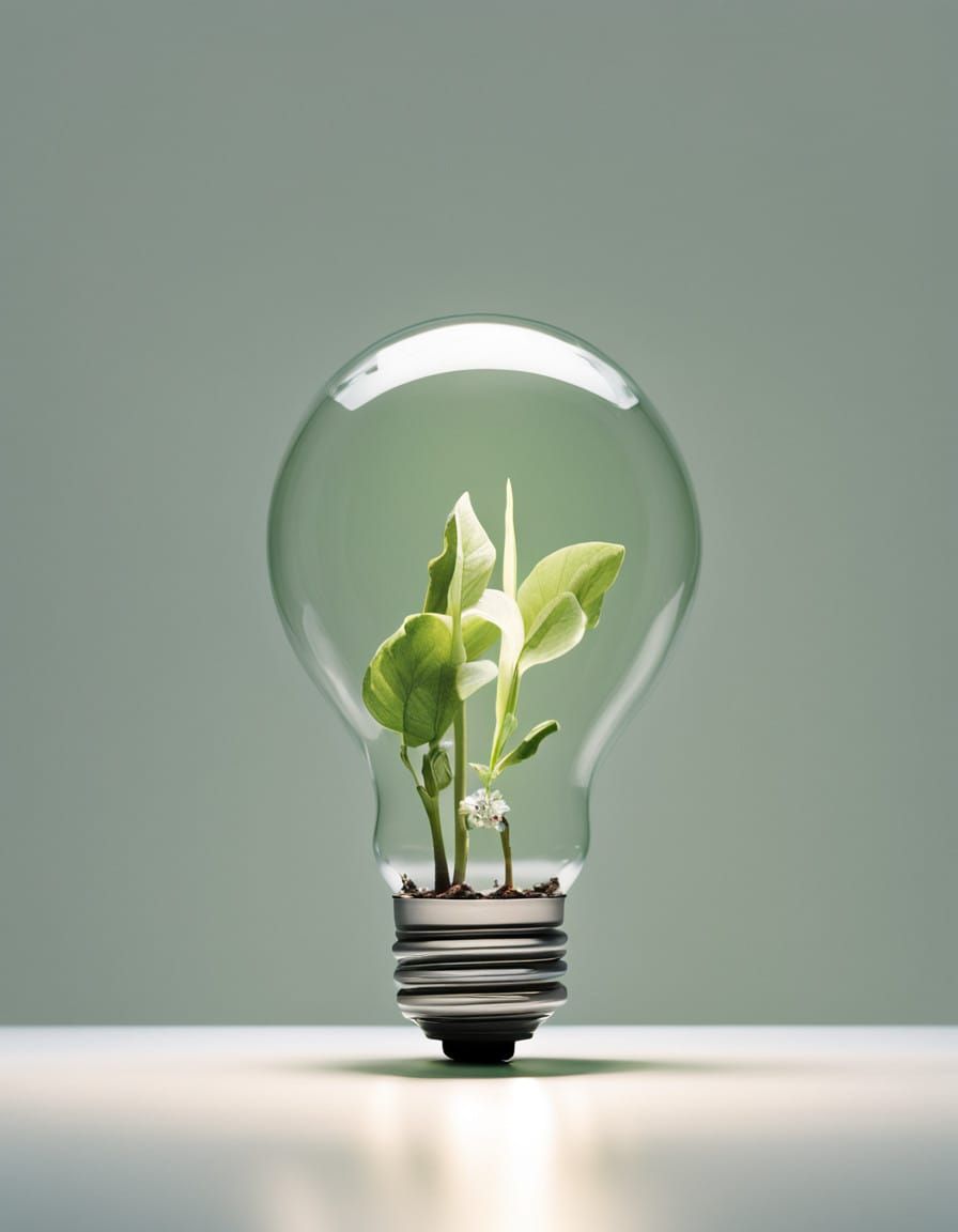 Elegant Glass Light Bulb with Pale Green Seedling in Minimal...