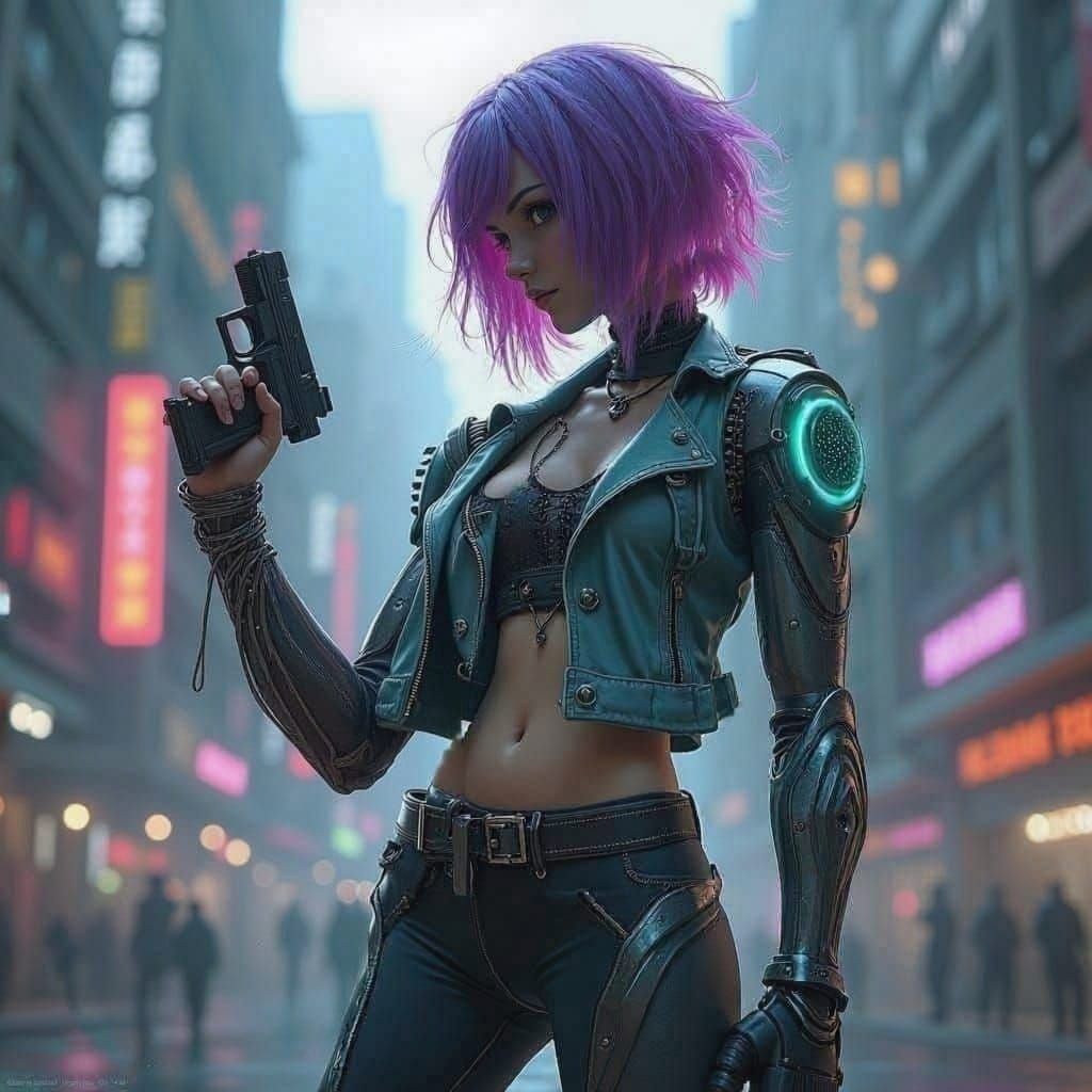 Cyberpunk Ukrainian Medtech with Cyberarm and Neon Hair