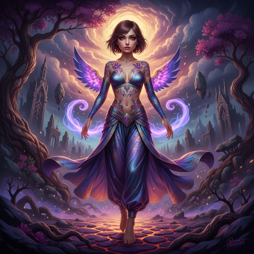 Iridescent Harem Woman in Dark Fantasy Style