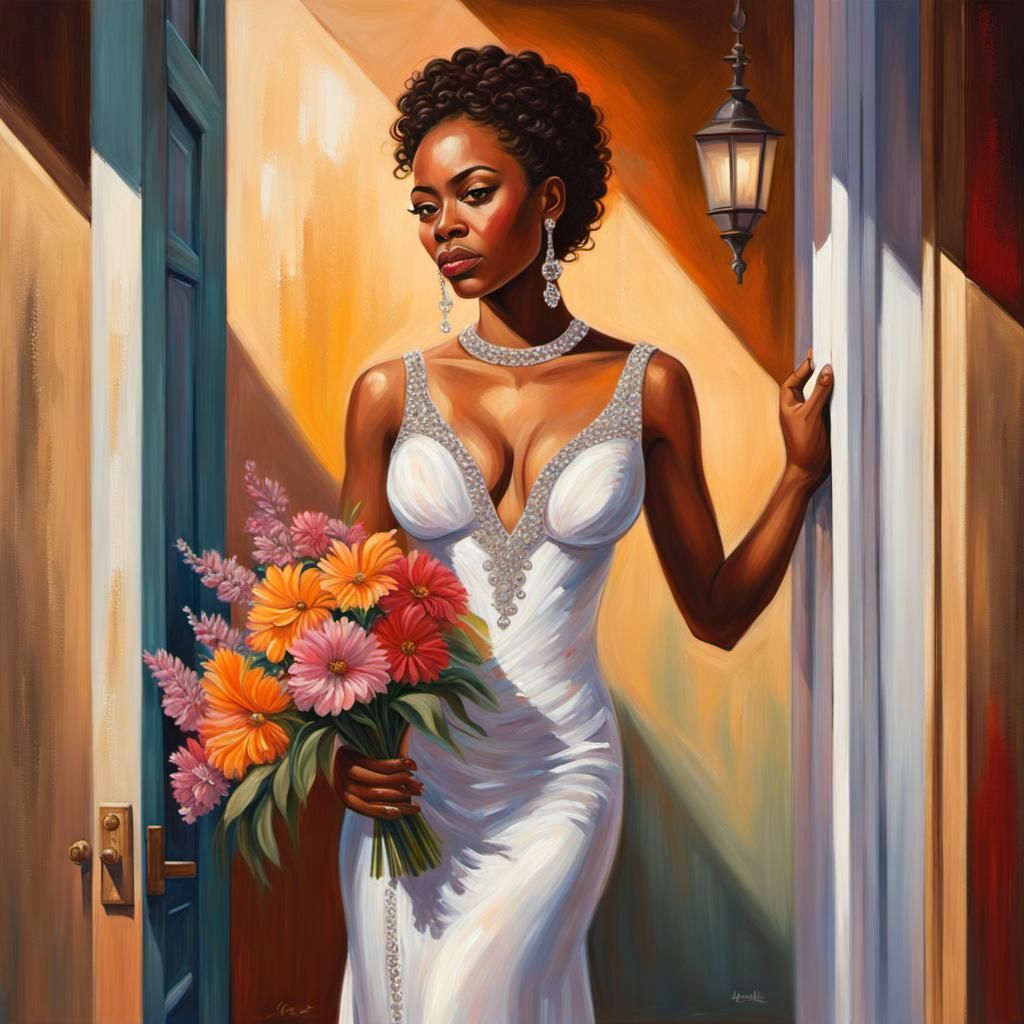 Glamorous Woman in Evening Gown Oil Painting