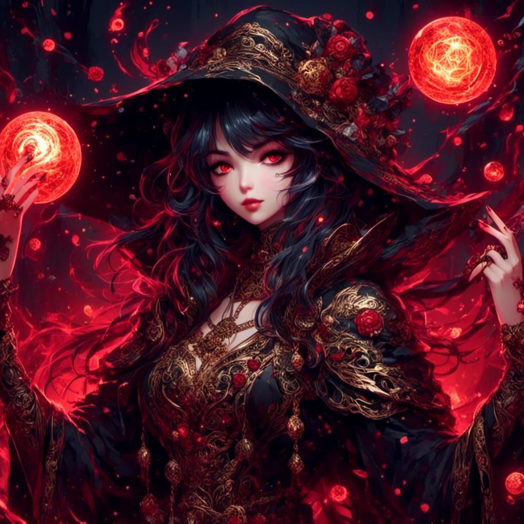 Anime Kawaii Goth Neko Girl in Mage Robes