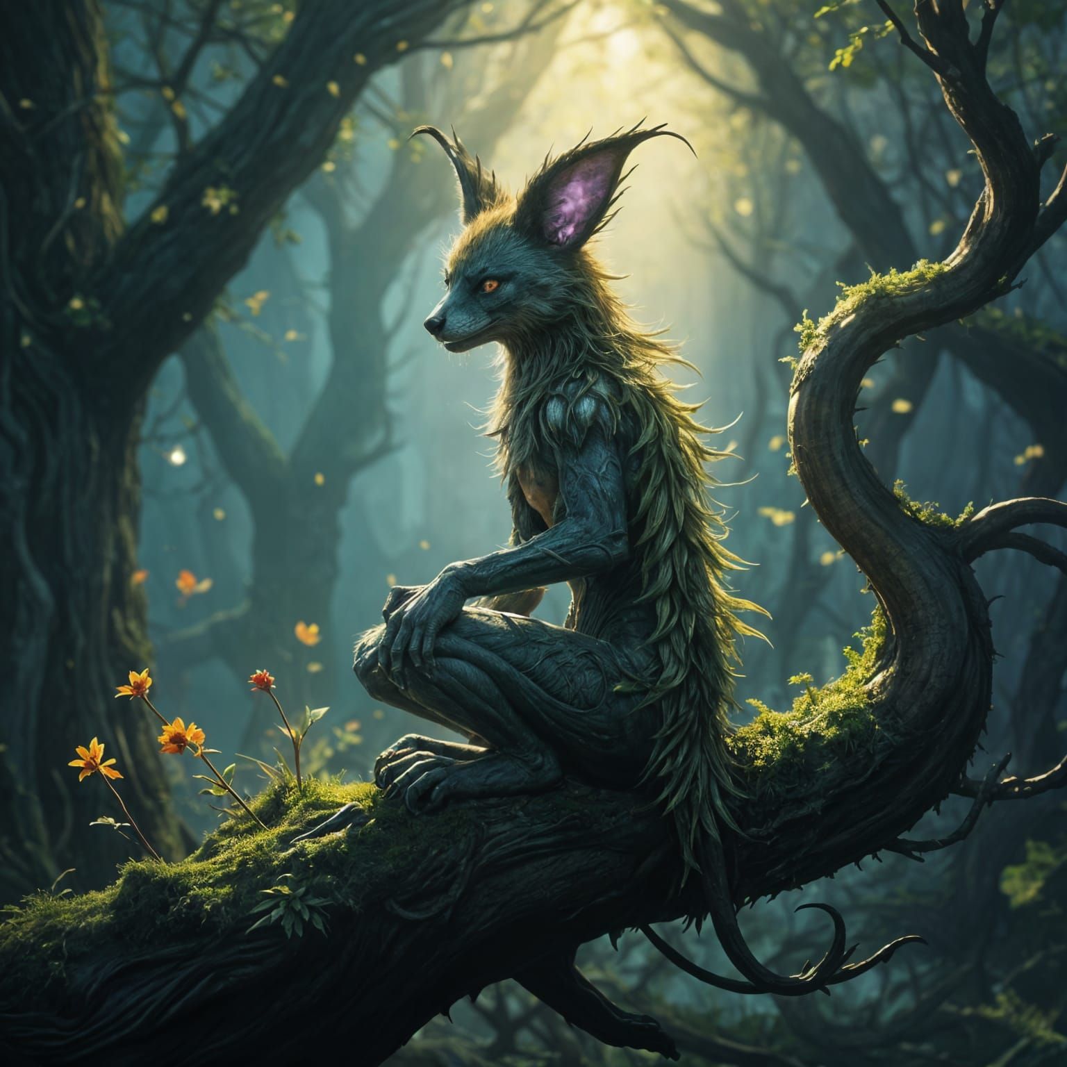 Realistic Fantasy Fox Alien Masterpiece in Cyberpunk Style