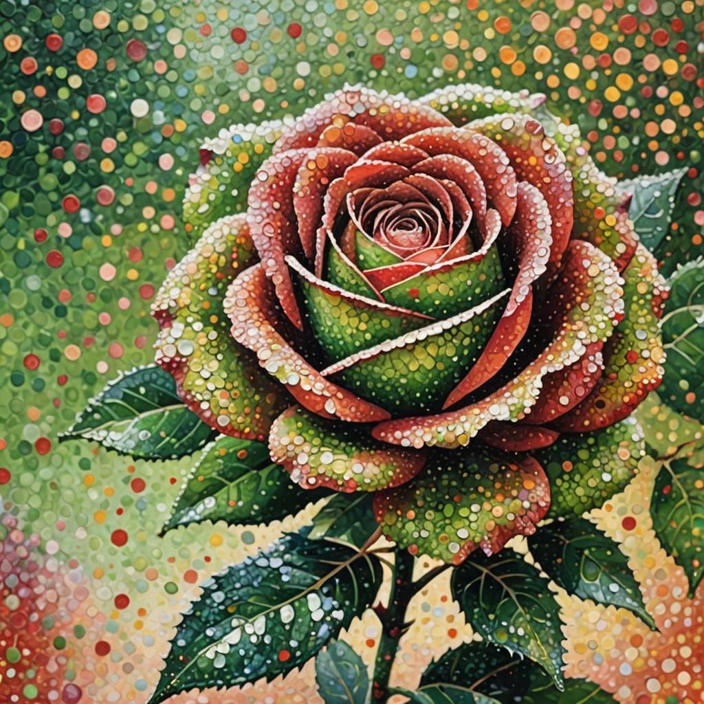 Pointillist Rose Composed of Vivid Polka Dots