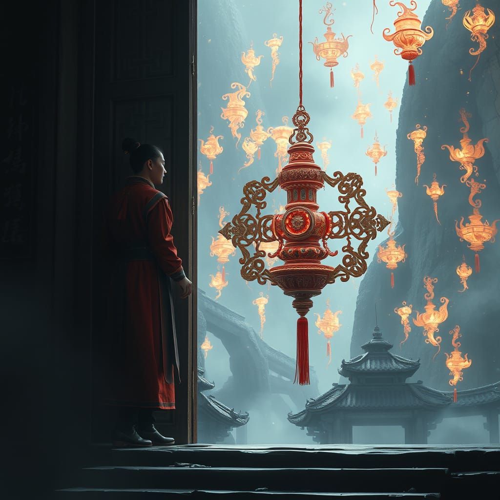 Fantasy Portal with Figure and Artifact