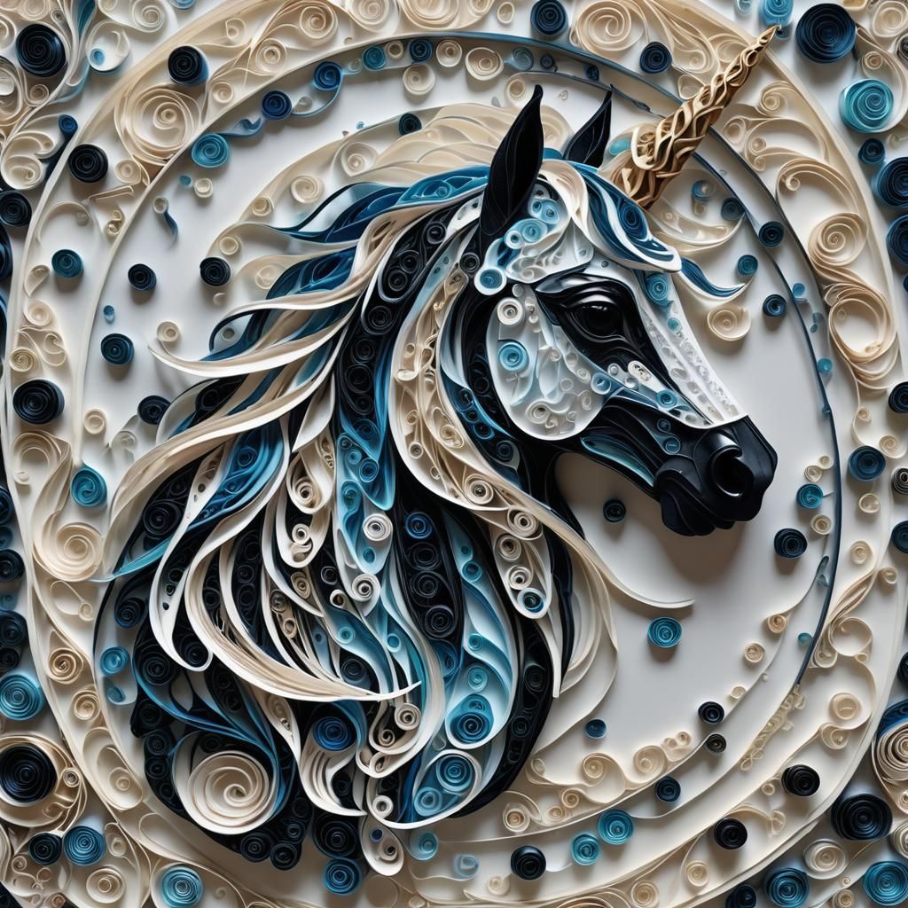 Iridescent Unicorn Head in Quilling Style
