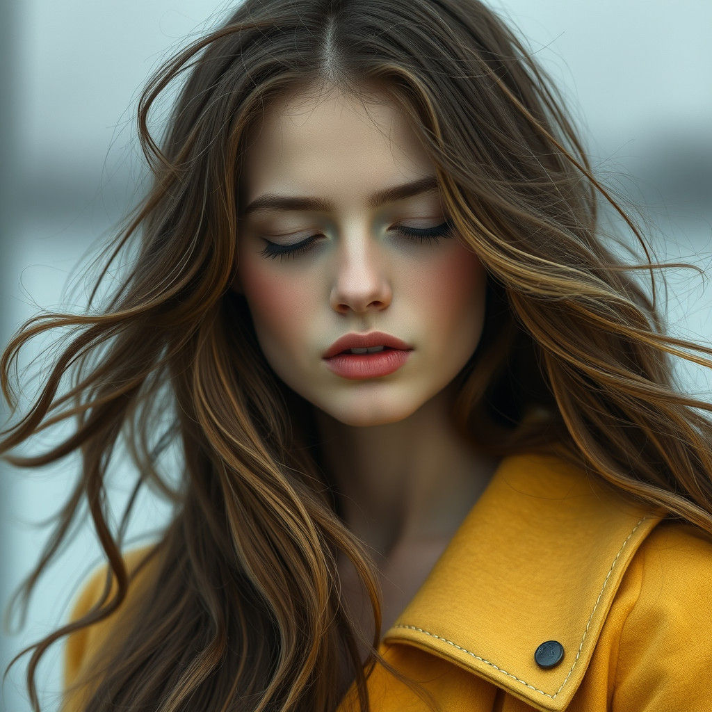 Girl with Flowing Hair: Soft Realism Portrait