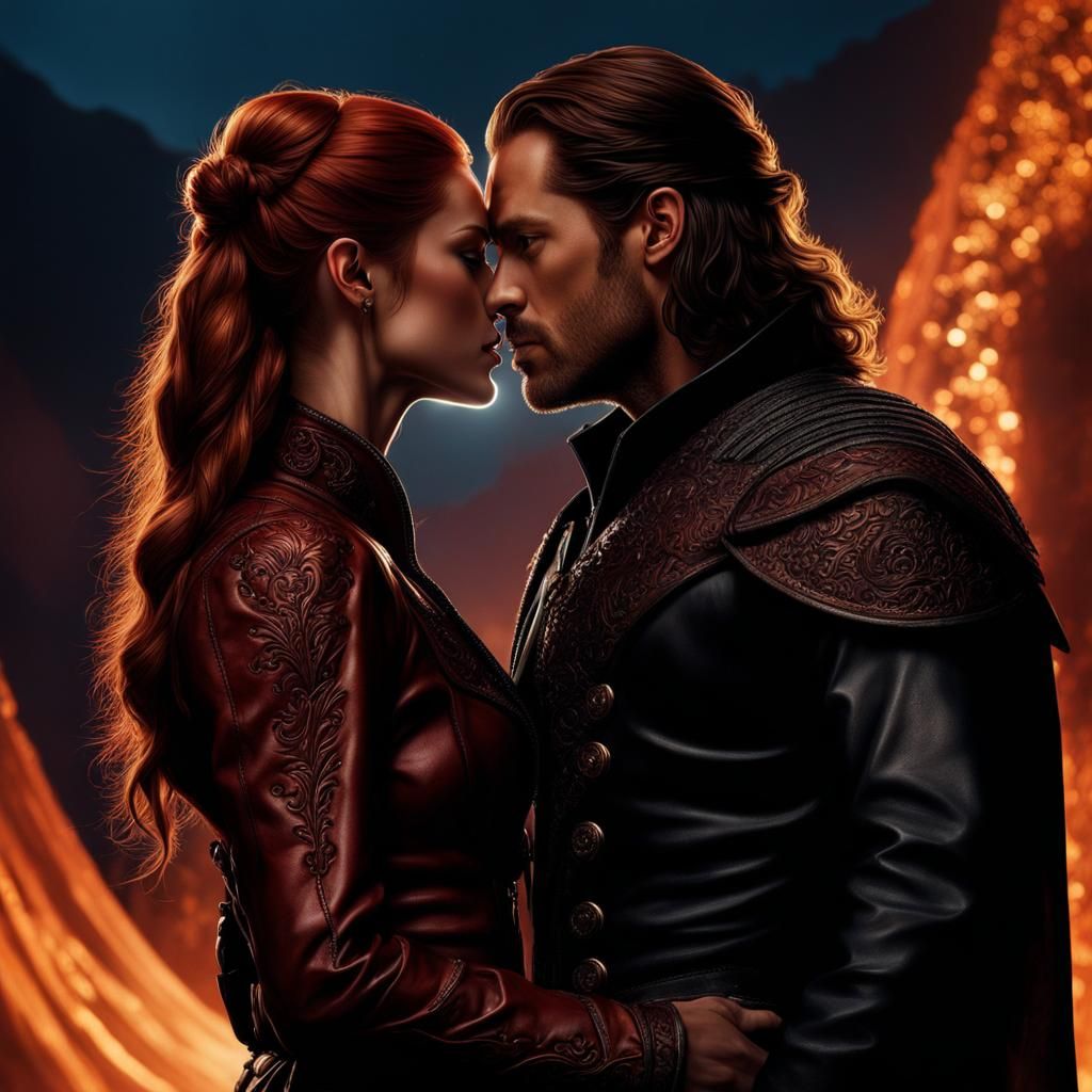 Passionate Kiss in Hyperrealistic Digital Art