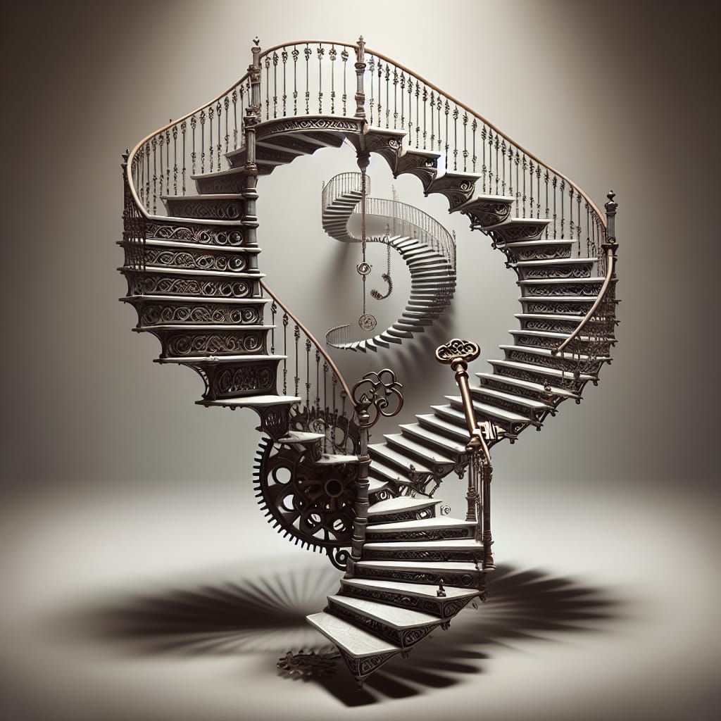 Timeless Iron Staircase in Ethereal Void