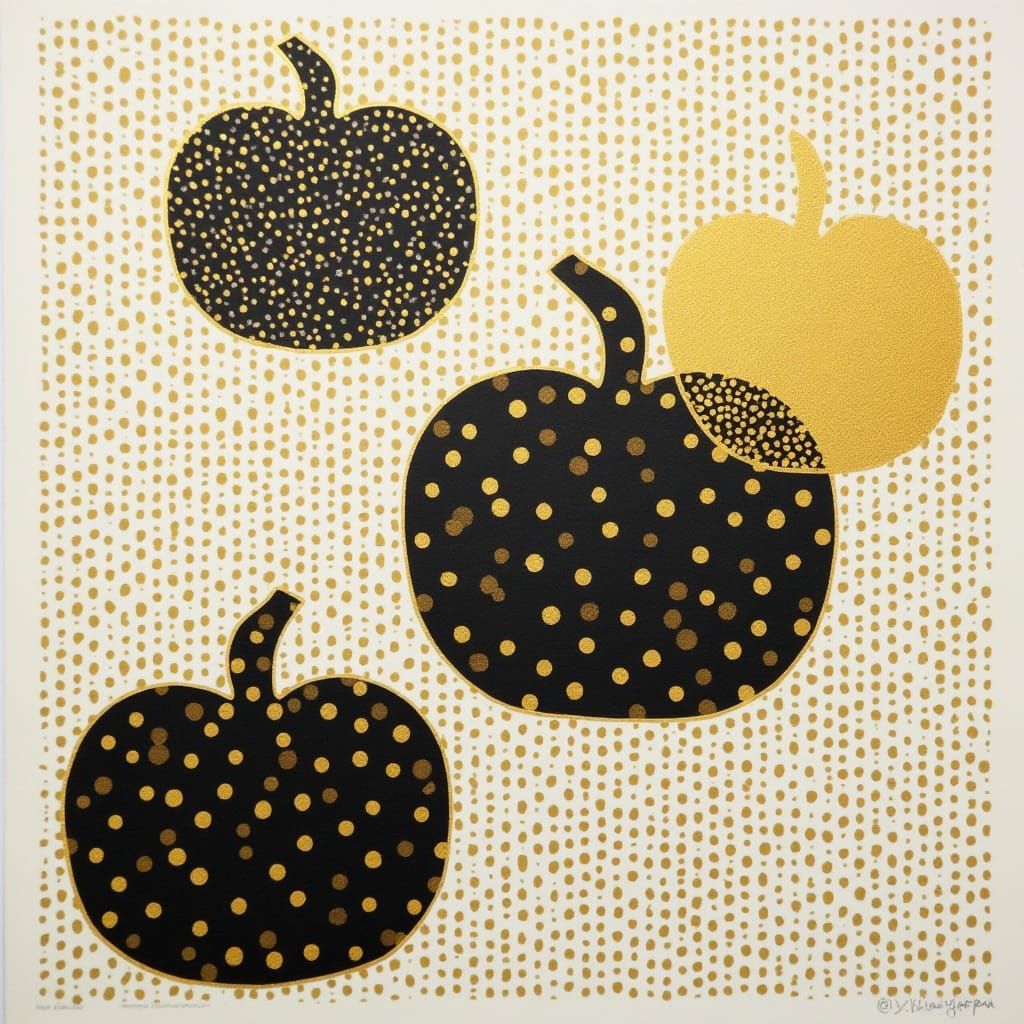 Minimalist Gold & Black Dot Pumpkins in Kusama Style