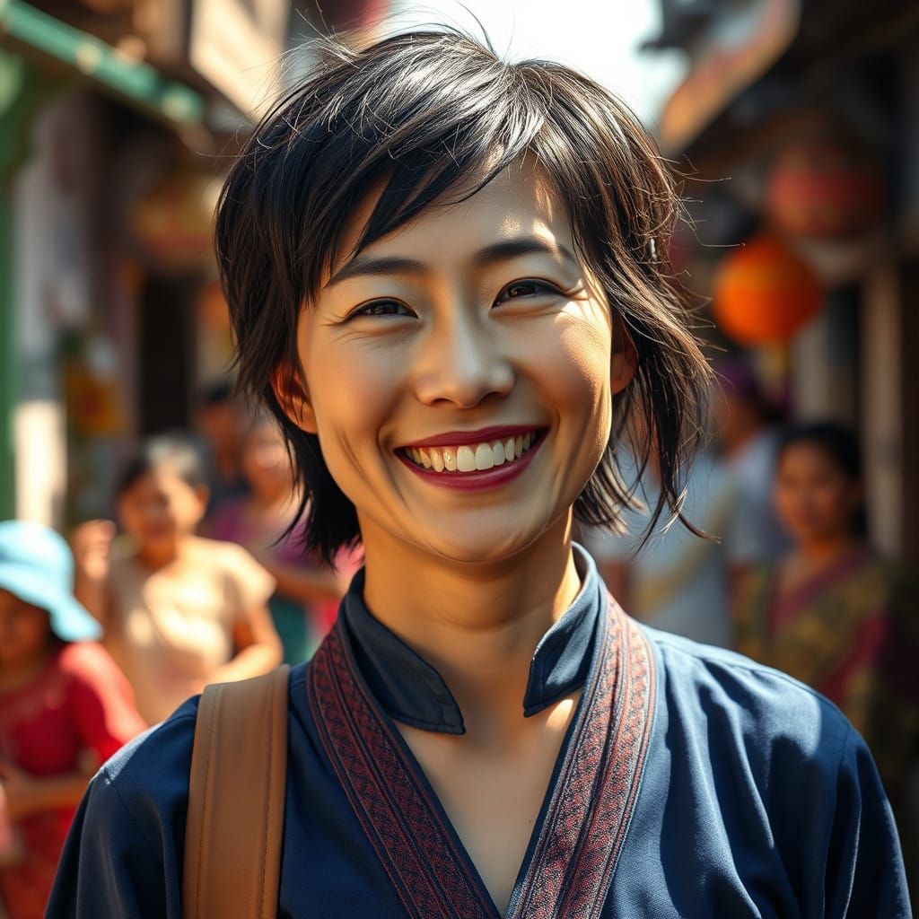 Young Asian Woman in Traditional Samue Clothing in a Vibrant...